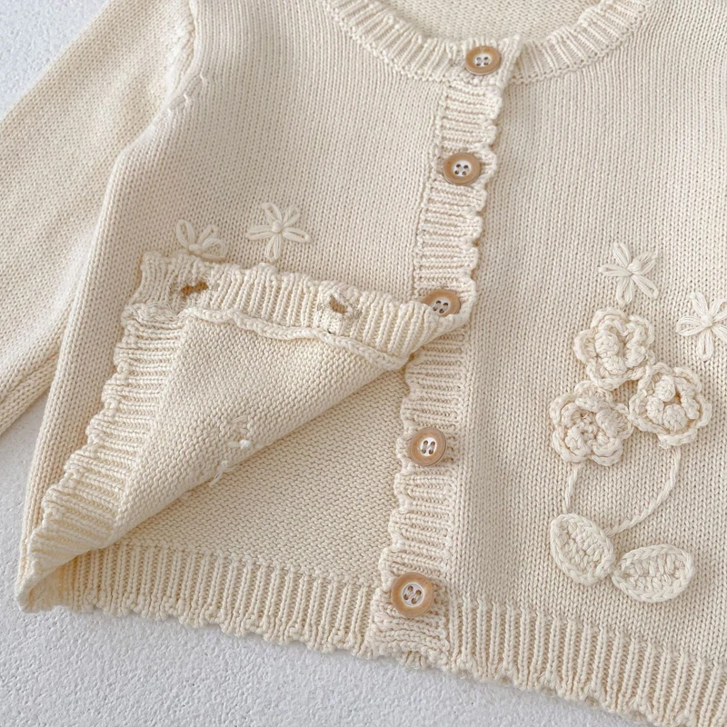 Autumn new baby clothing, 0-3 year old girls, hand hook three-dimensional flower sweater knitted cardigan jacket