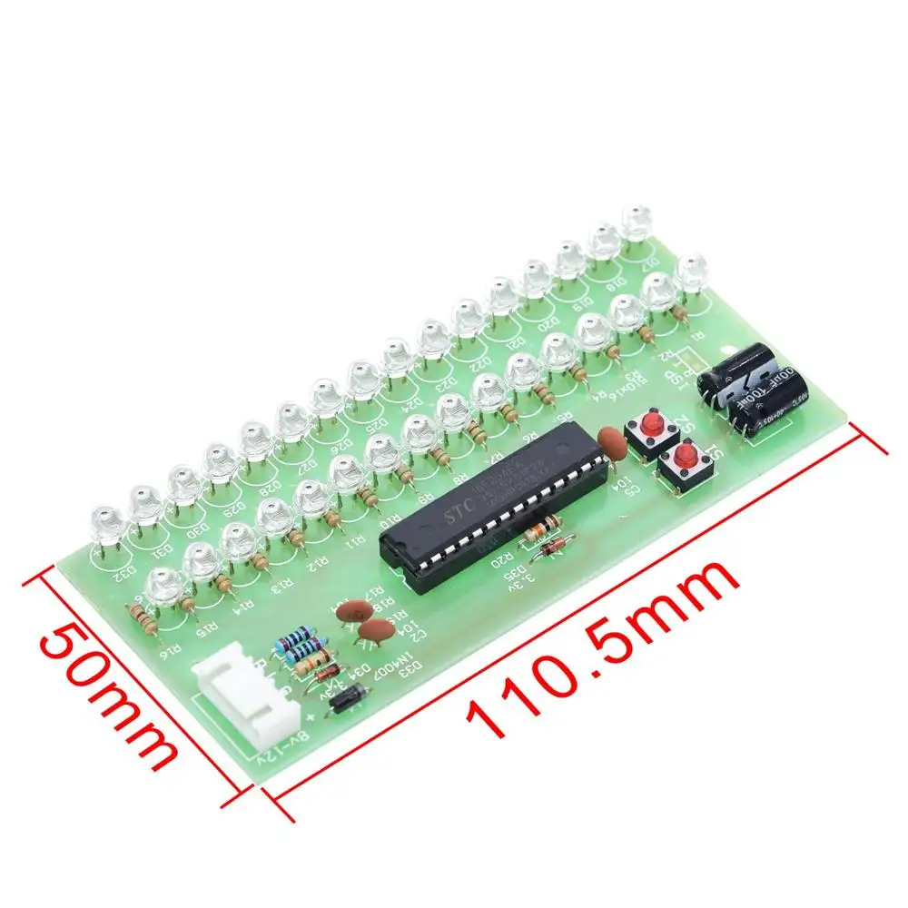 MCU Adjustable Display Pattern LED VU Meter Level Indicator Amplifier Audio 16 LED Dual Channel Green lamp light DC 8V to 12V