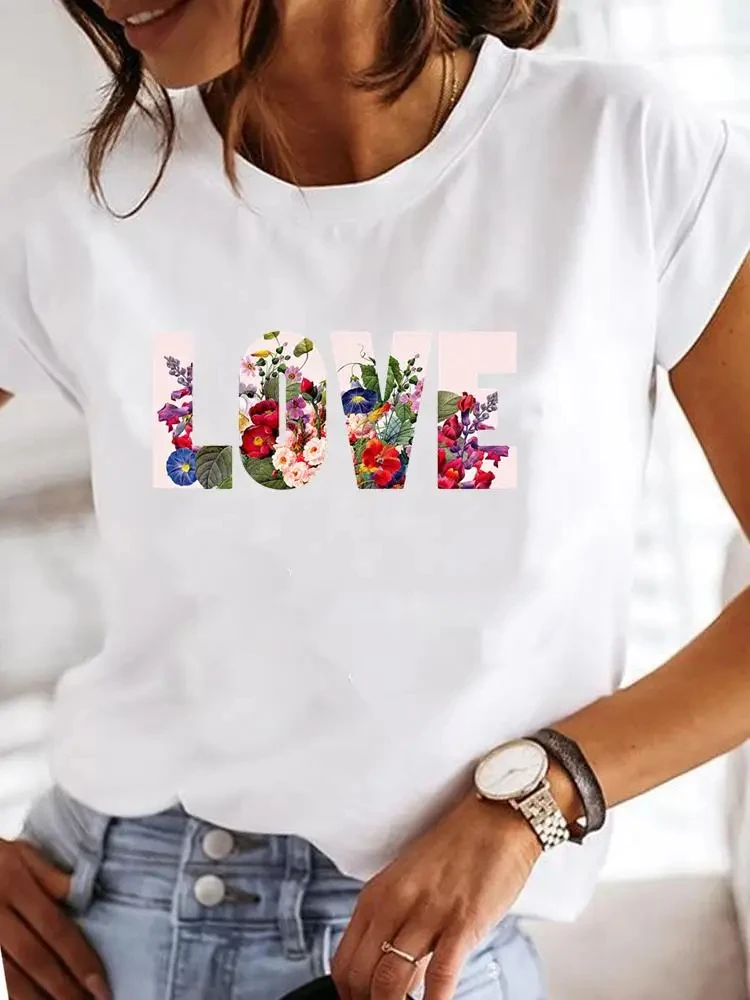 Kurzarm lässig Damen Mode weibliche Grafik T-Shirt Frauen lieben Herz Aquarell süßen Druck Sommer T-Kleidung T-Shirts 42529