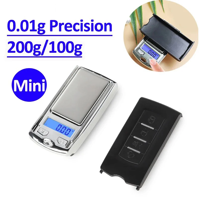 1pcs 200g/100g 0.01g Precision Portable Car Key Shaped Mini Digital Pocket Scale LCD Pocket Electronic Gram Scale for Gold/Spice