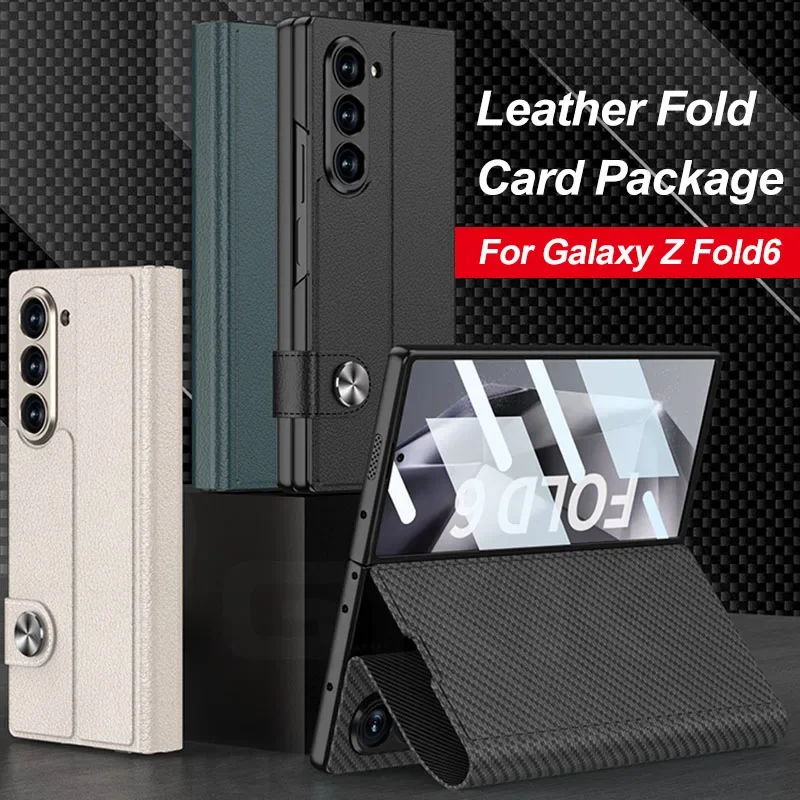 

Luxury Leather Fold Stand Case For Samsung Galaxy Z Fold 6 Outer Screen Glass Card Package Holder Cover For Galaxy Z Fold6 Cases