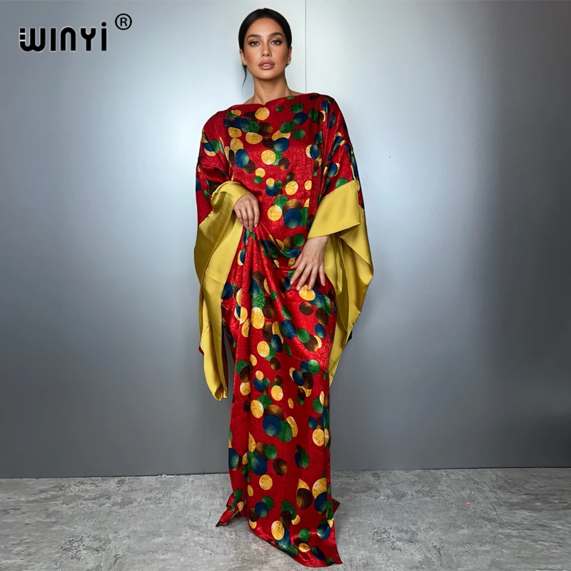 WINYI été koweït imprimer robe de soirée abaya dubaï luxe femme ample vacances caftan femme musulmane vêtements robe de plage