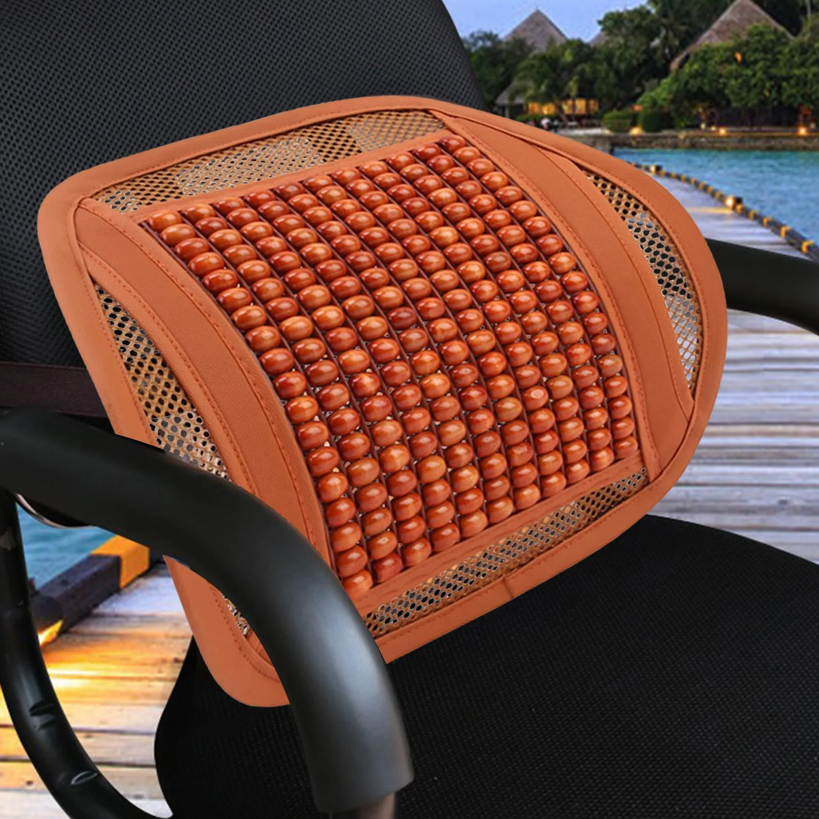 Car Back Support Chair Wood Beads Chair Support Massage Lumbar Waist Cushion Mesh Ventilate Cushion Pad For Car Office Trusted