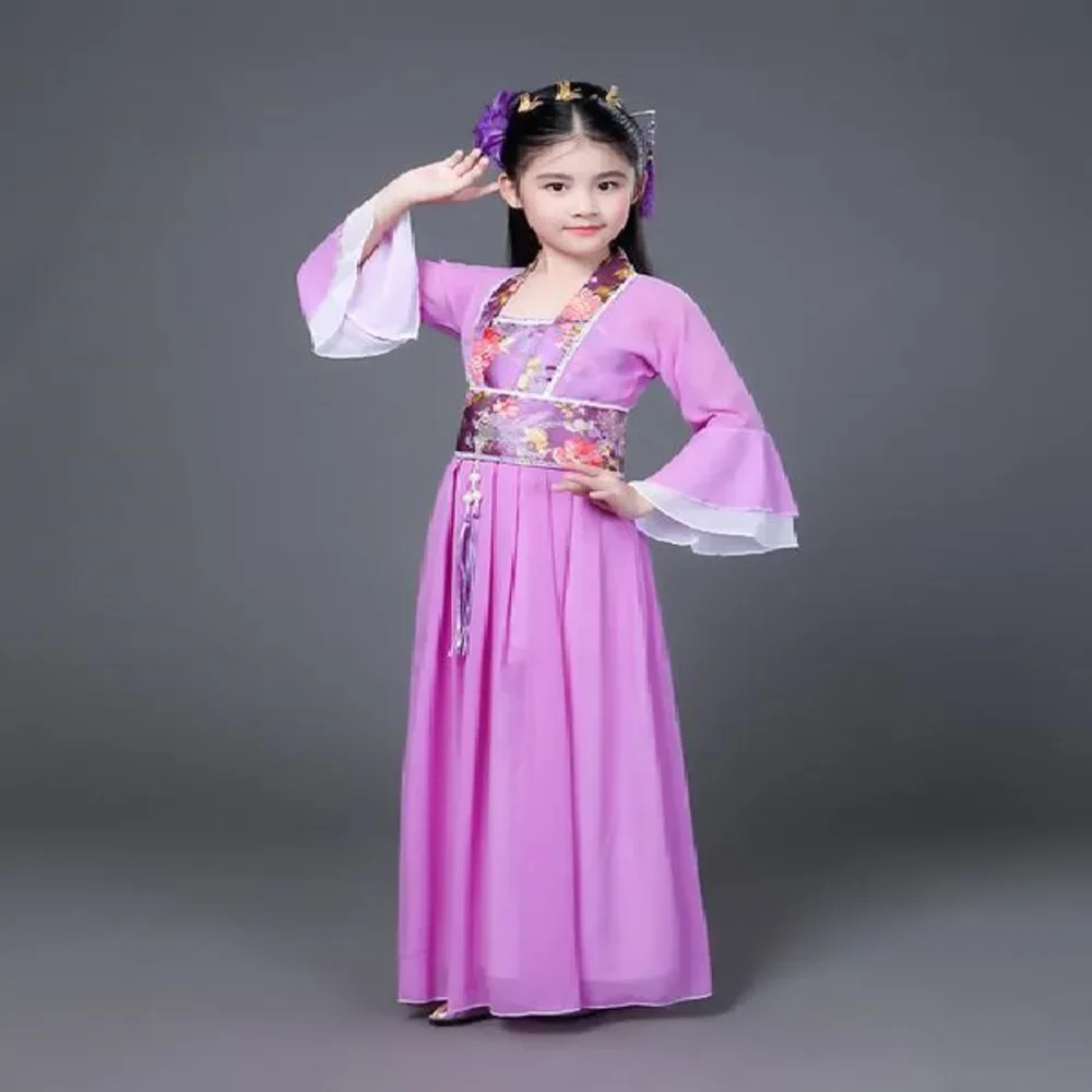 Chinese Traditional Folk Dance New Year Clothes Hanfu For Girls Kids Dragon Dress Skirt Ancient Stage Carnival Costume Clothing