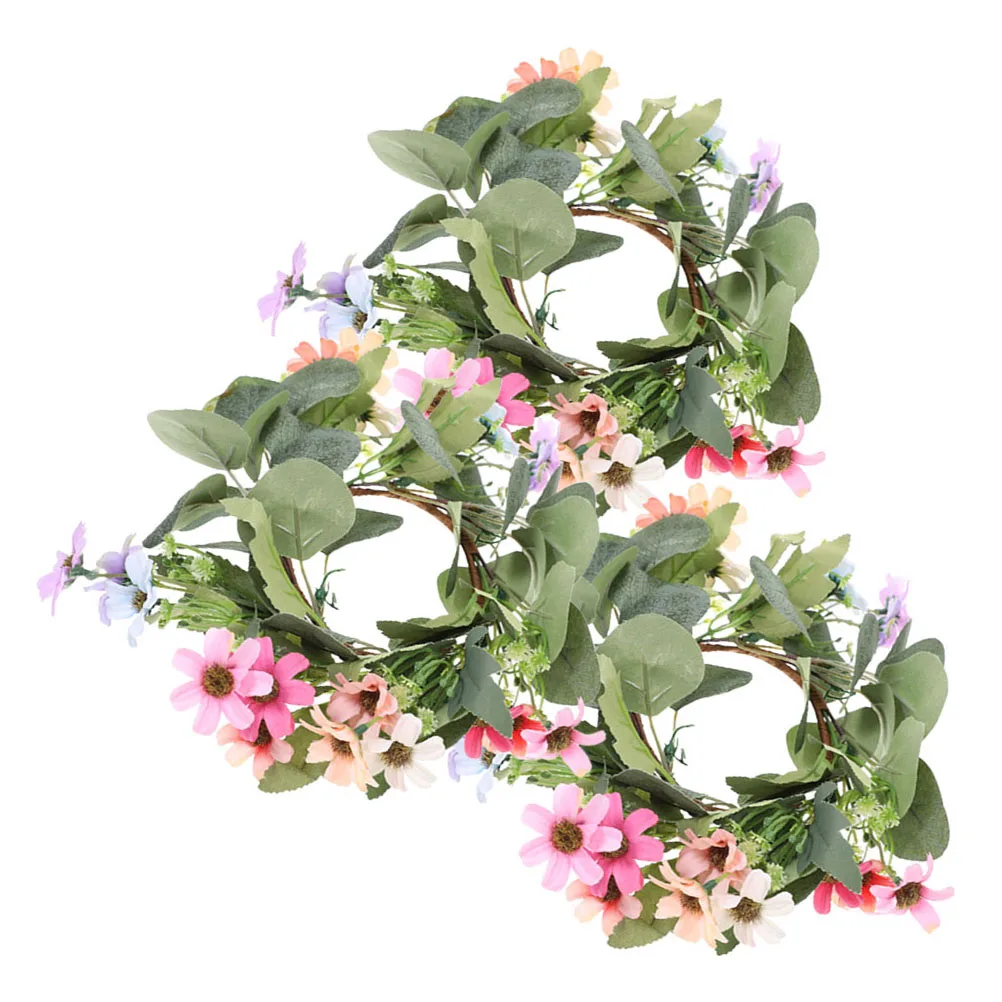 

3 Pcs Small Daisy Wreath Artificial Eucalyptus Leaves Door Decor Garland Table Autumn Wedding Party Home