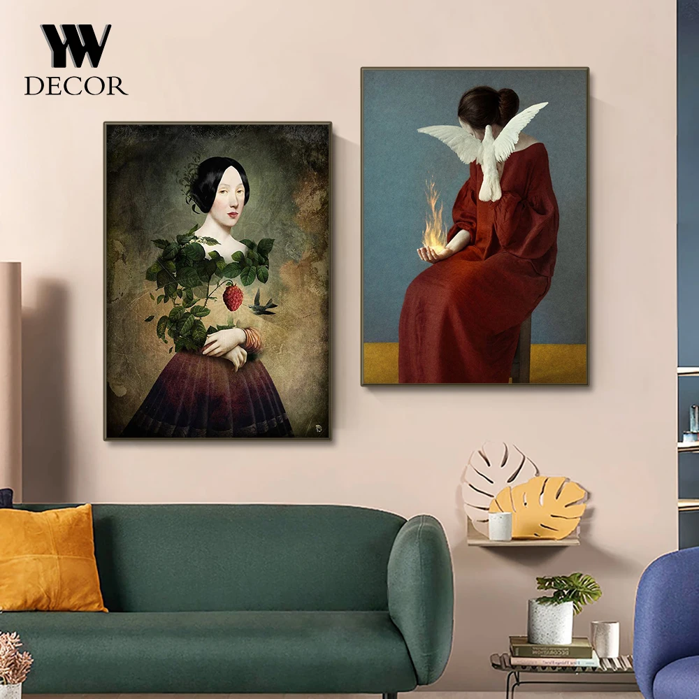 Abstract Girl White Dove Animals Canvas Painting Wall Art Poster Prints Nordic For Home Cuadros Decorative Gifts
