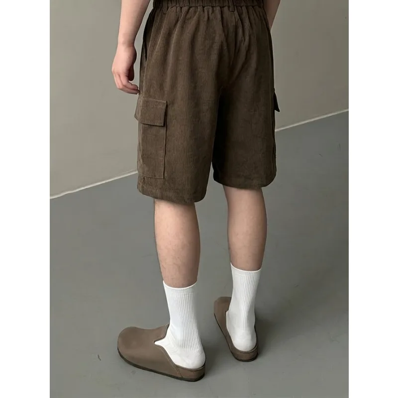 2026 Summer New Men's British Style Corduroy Shorts American Retro Casual Multi-Pocket Breathable Short Pants Daily Outdoor Wear