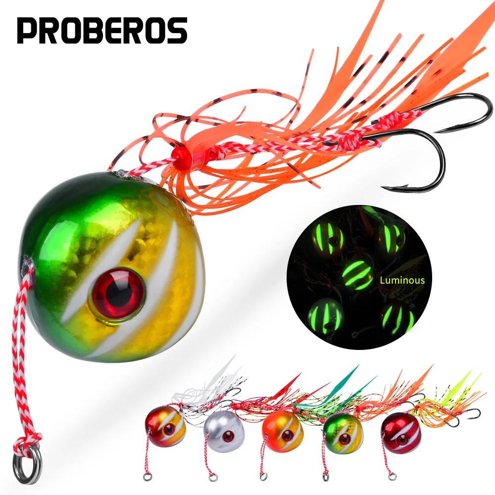 

PROBEROS 5 шт. светящаяся металлическая джиг-ложка, рыболовные приманки 60 г-200 г, приманки для троллинга, джиг, тунца, окунь, аксессуары для морской рыбалки, снасти