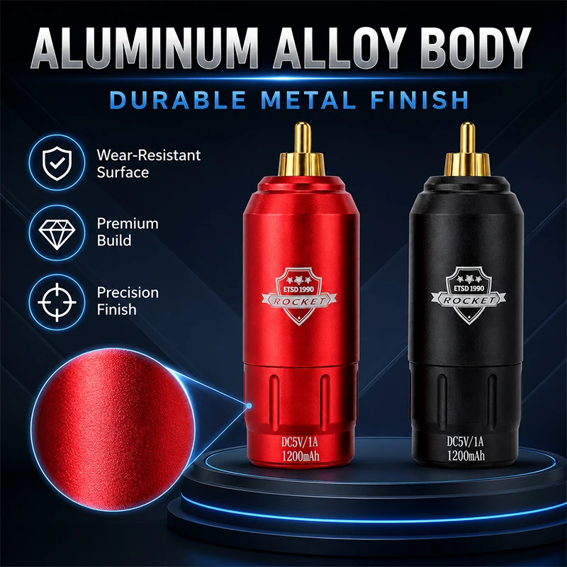 Wireless Tattoo Battery 1200mAh Aluminum Alloy Body Dual Color RCA Quick Connection Portable Tattoo Machine Power Supply For Tat