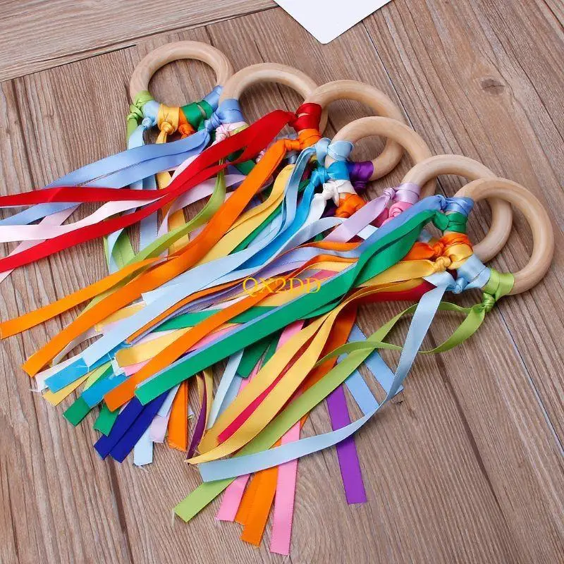 

QX2D Wooden Baby for Play Rainbow Hanging Baby Teething for Visual Sensory Stimulation Ring Pendants Boho 0-12 Mon