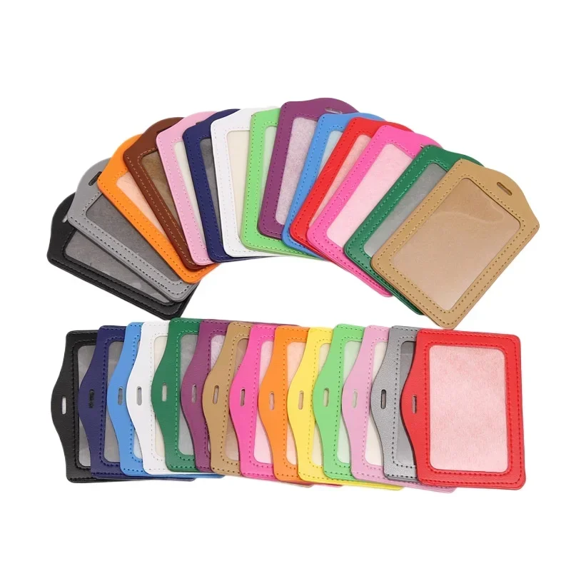2Pcs/Set PU Leather ID Tag Working Permit Case Pass Work Card Cover Sleeve Exhibition ID Card Badge Holder Bus Cards Protector