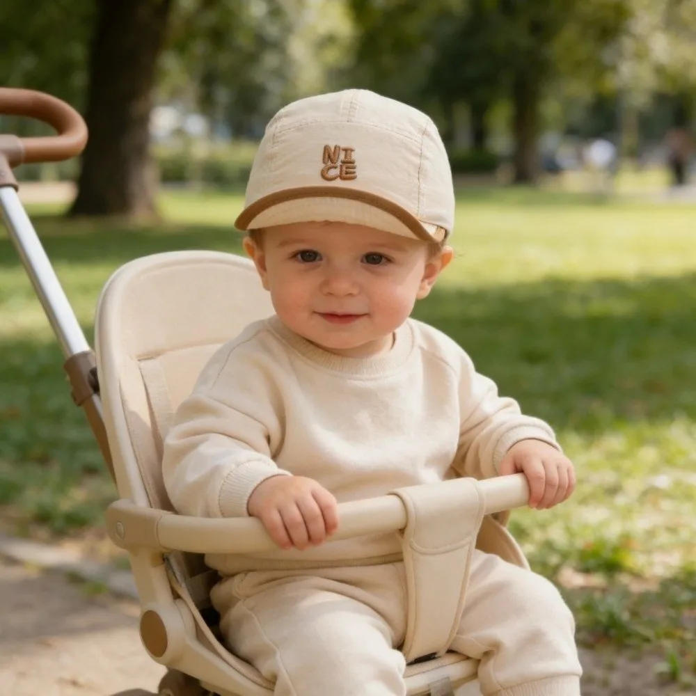 

Letter Embroidered Children Sun Hat Adjustable Short Brim Quick Dry Peaked Cap Solid Color Cloth Kids Baseball Cap Retro