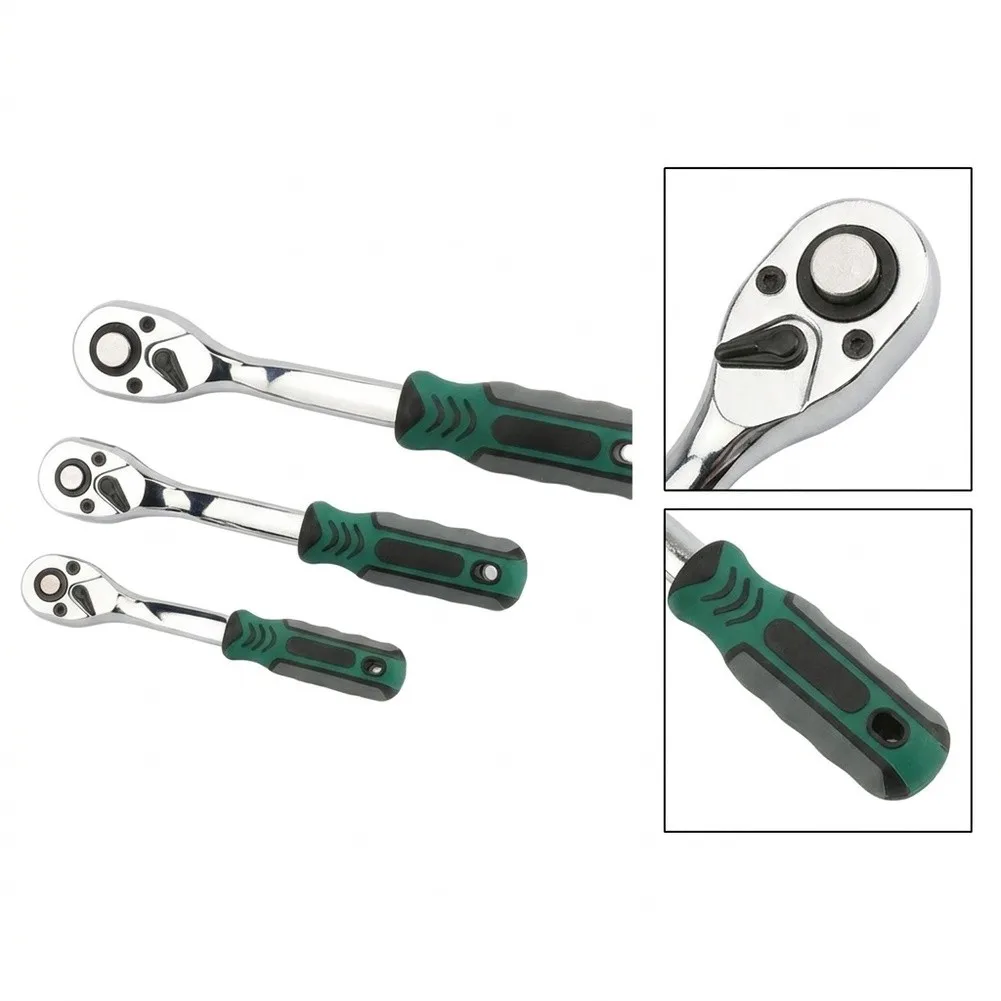 3 Piece For Quick Release Ratchet Wrench Set 1/4 3/8 1/2 Drive Chrome Vanadium Steel Socket Repair Tool Kit For Automotive