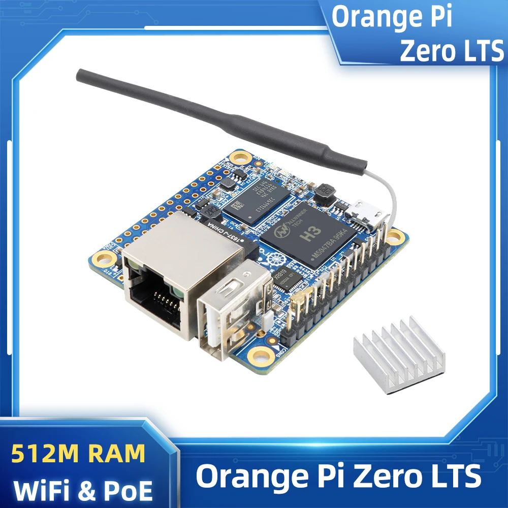 

Orange Pi Zero LTS 512MB RAM H3 Quad-Core with WiFi Antenna PoE OTG SPi Falsh Optional Heatsink Power Supply for OPI Zero LTS