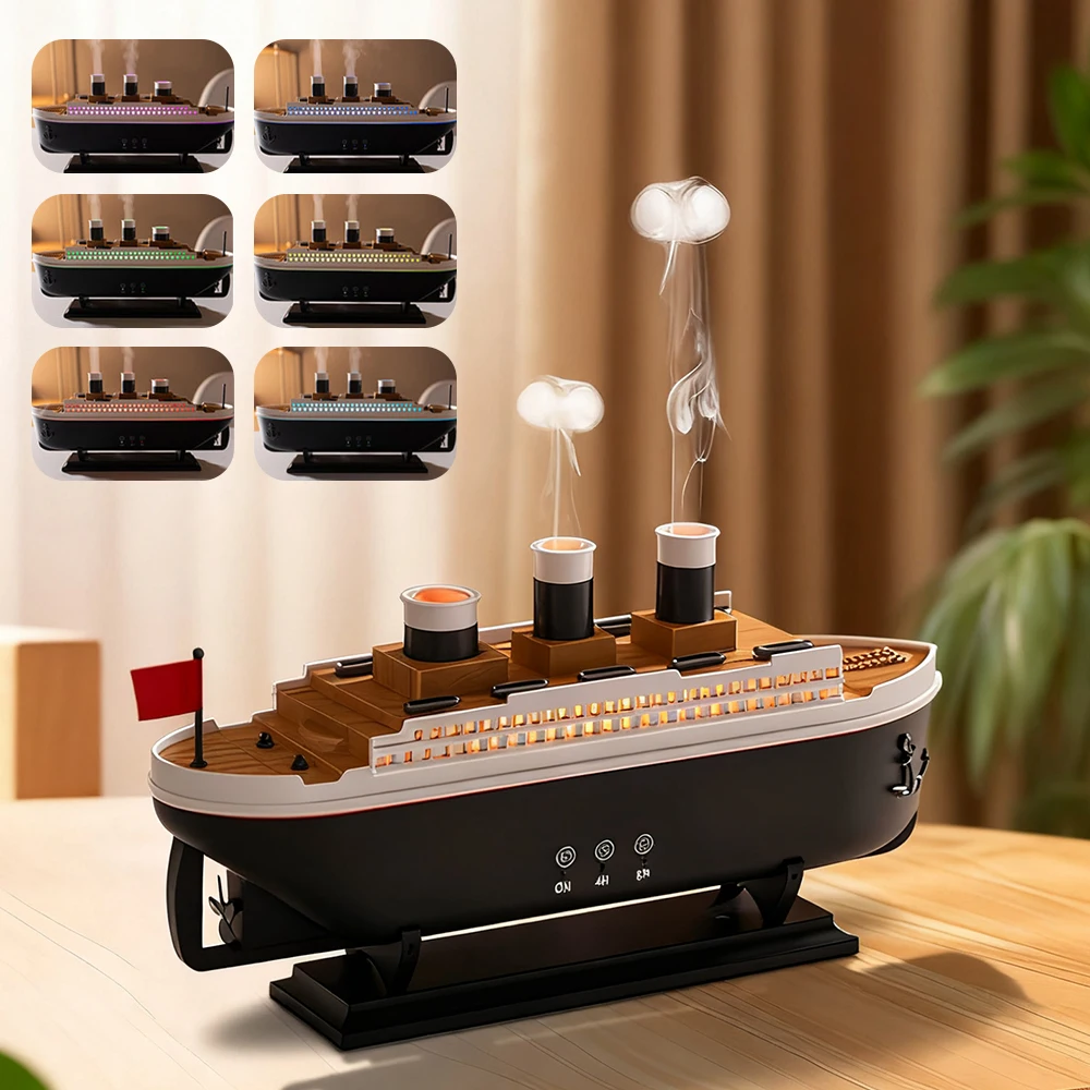 

250ml Ship Model Air Humidifier Essential Oil Diffuser Jellyfish Smoke Ring Spray Aroma Diffuser with Remote Control for Home