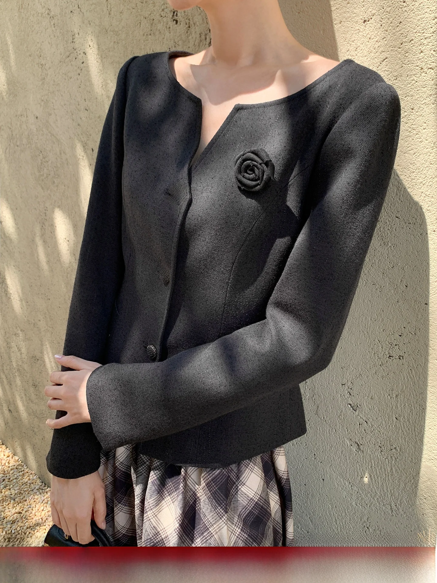 

Ele V-ne Waist-cinching Women's Jaet Autumn New Design Sensation Outerwear Polyester Rayon Blend Casual Wear