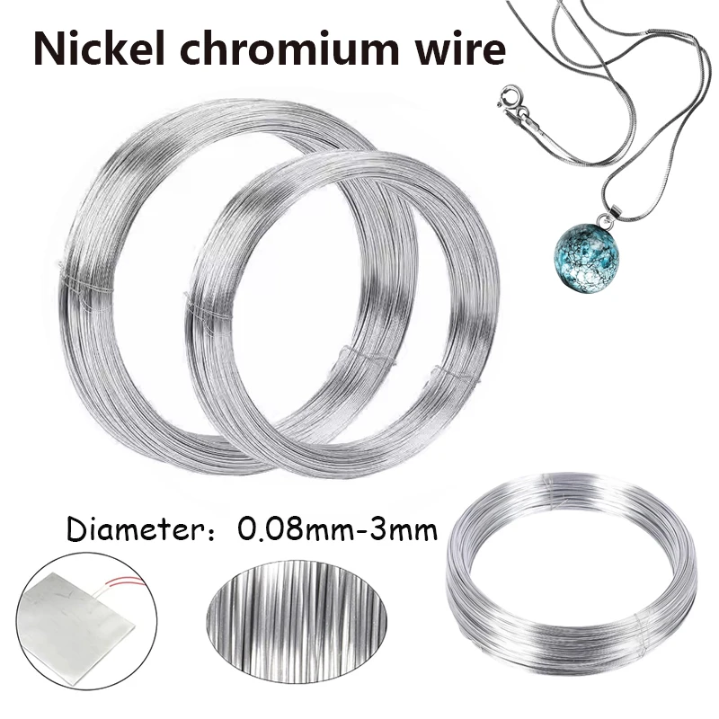 Fil chauffant en alliage de Nichrome de 0.08 à 3mm, 50 à 1 mètre, pour la coupe de mousse et le chauffage électrique, fil de résistance au chrome