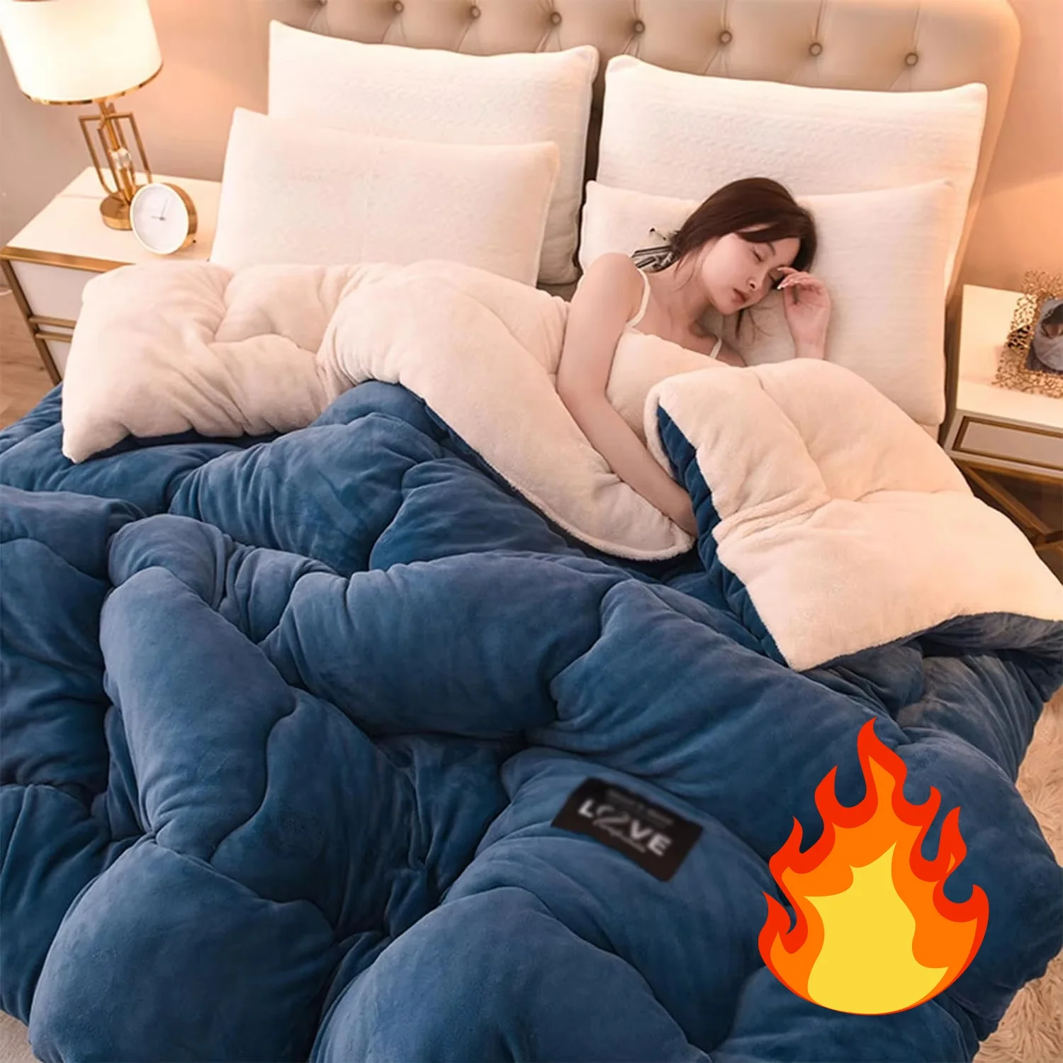 معزي شتوي من الصوف الشيربا ذو وجهين على الطراز المعاصر، فراش دافئ من القطيفة الناعمة المسامية، حشوة وغطاء من البوليستر بنسبة 100% #1