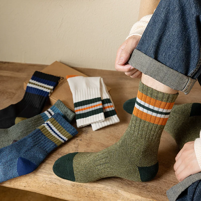 

Man Socks Thick Socks for Men Warm Color Match Mid-Tube Stockings Sports Leisure Stocking Soft Skin-Friendly Absorb Sweat