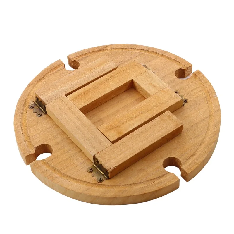 1Pc Wooden Round Foldable Tables Dried Fruit Tray With Wine Glass Holder For Outdoor Picnic Garden Party Fruit Snack Pastry Tray image 6