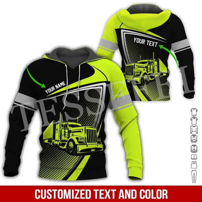 Custom Name Cosplay Worker Heavy Equipment Tow Truck Multicolor Retro Tattoo 3DPrint Harajuku Casual Pullover Jacket Hoodies A9