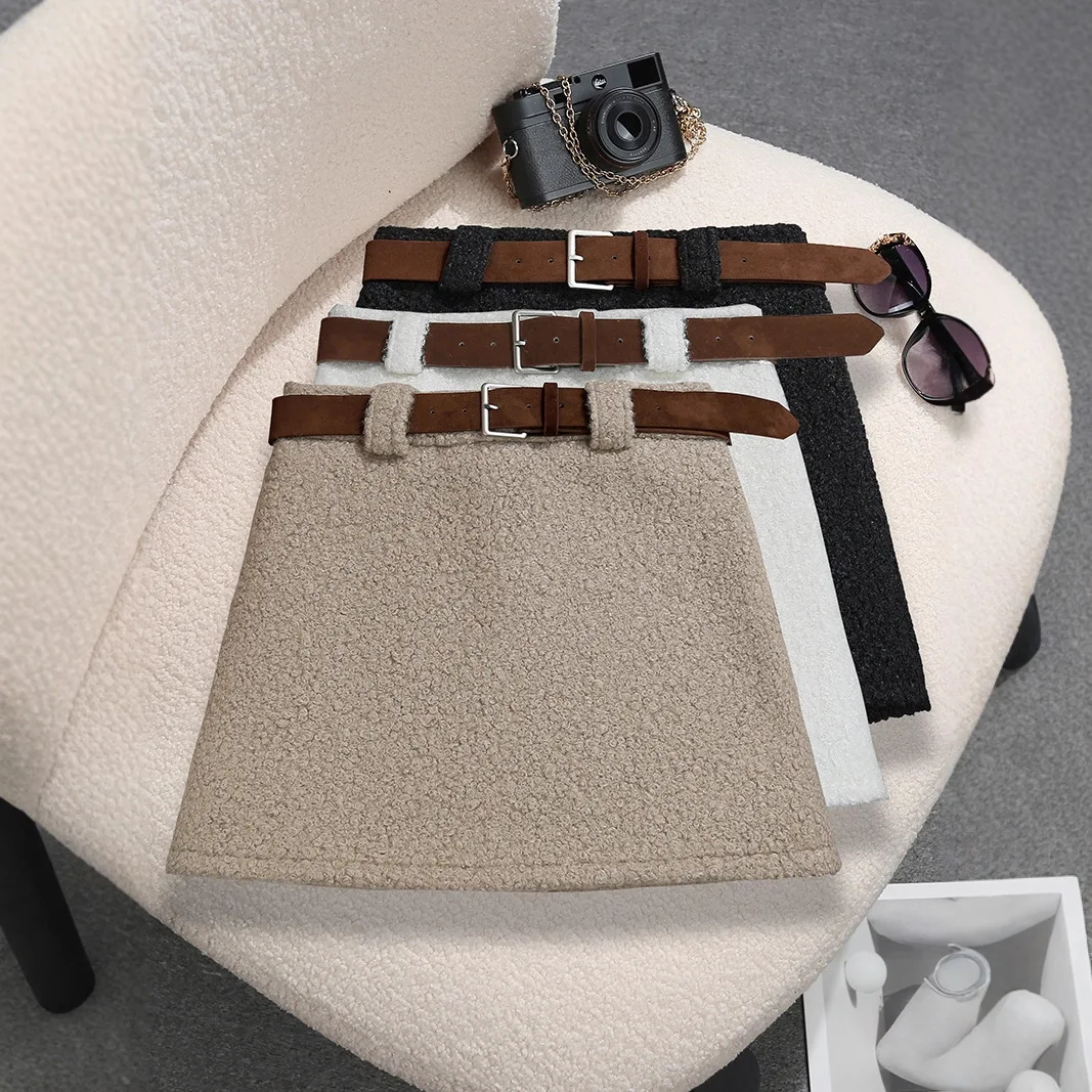 

With Belt Lamb Wool A-shaped Skirt Plush Thickened One-step Skirt