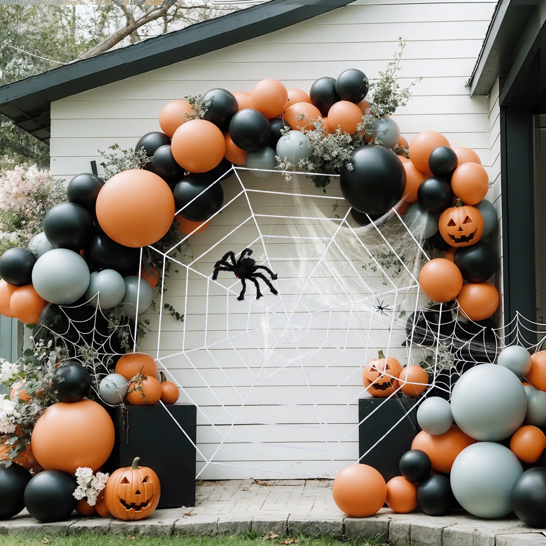 Halloween Polyester-cotton Round Spider Web Spider Silk Simulation Plush Spider Suit Party Trick Props Haunted House Decoration