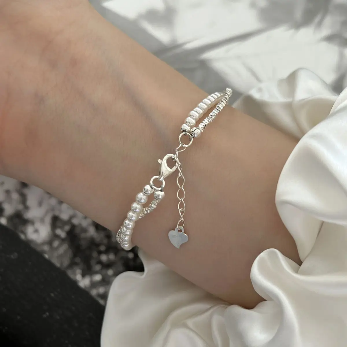 925 Sterling Silver Pearl Bead Bracelet for Women Girl Vintage Design Korean Double Layer Charm Bracelet Luxury Party Jewelry