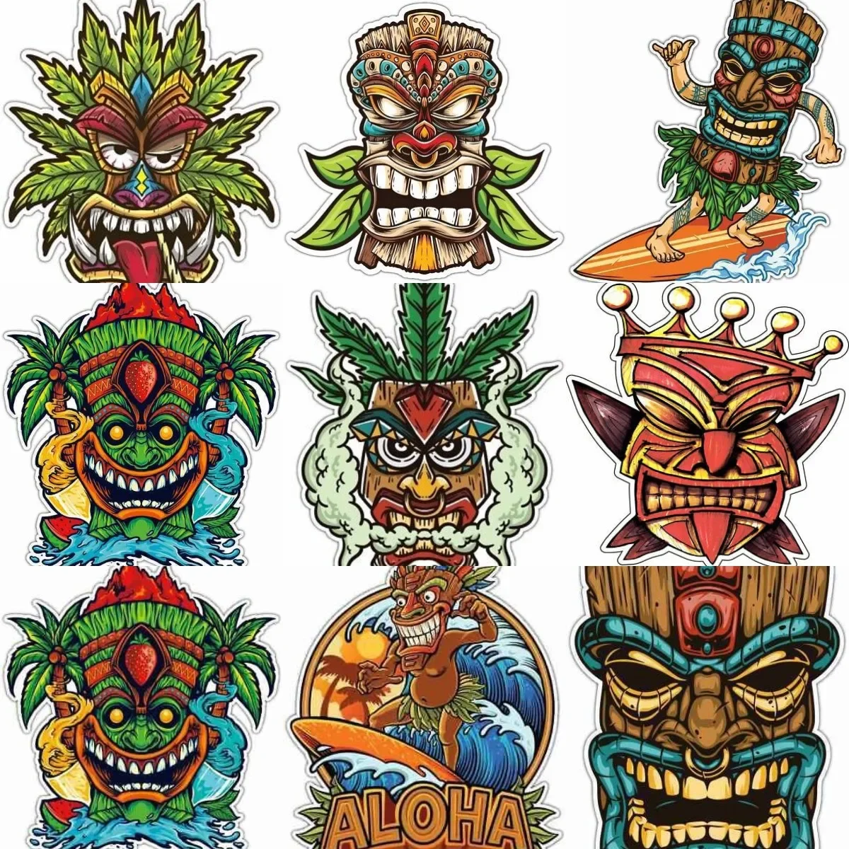 

Tiki Mask Native Hawaiian Personalized PVC Waterproof Stickers Accessories for Decorate Car Wall Van Bicycle Camper Fridge