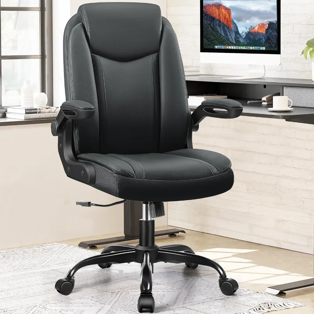 Office Chair Ergonomic Computer Desk Chair, Executive Leather Office Chair with Adjustable Flip-up Armrests Height