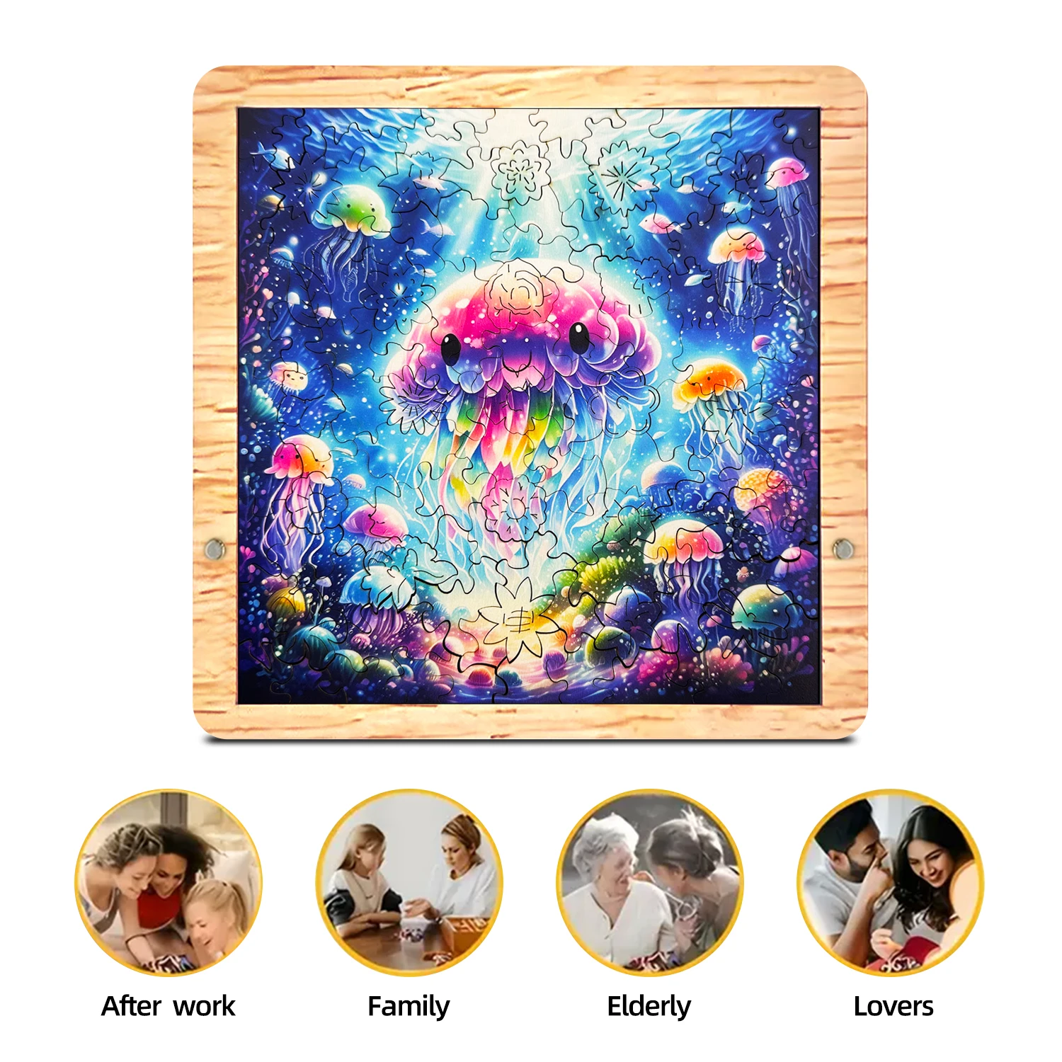 Puzzle in legno con meduse da 115 pezzi per adulti con piastra di base, puzzle in legno di forma unica, decorazioni per la casa di arte moderna