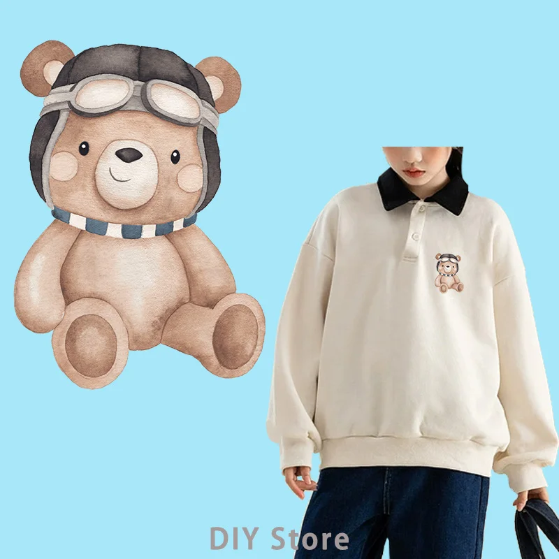 pilot a samolot Little Bear dtf Iron On Patches For Clothing Iron On Patches Thermal for Clothing transfers ready to press