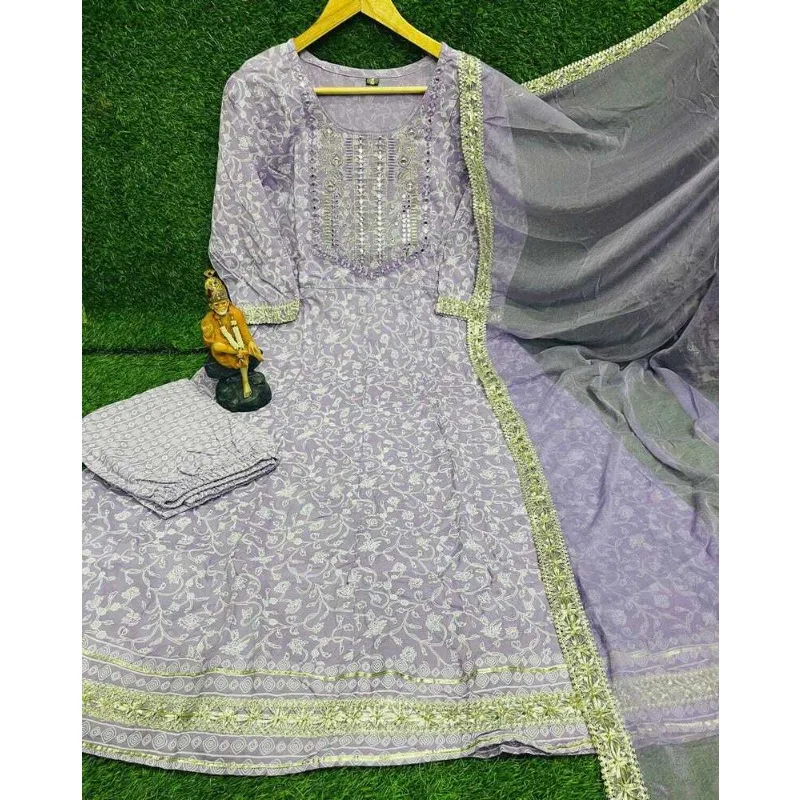 Pakistan Heavy Embroidery Anarkali Salwar Kurti Pants Dupatta Set