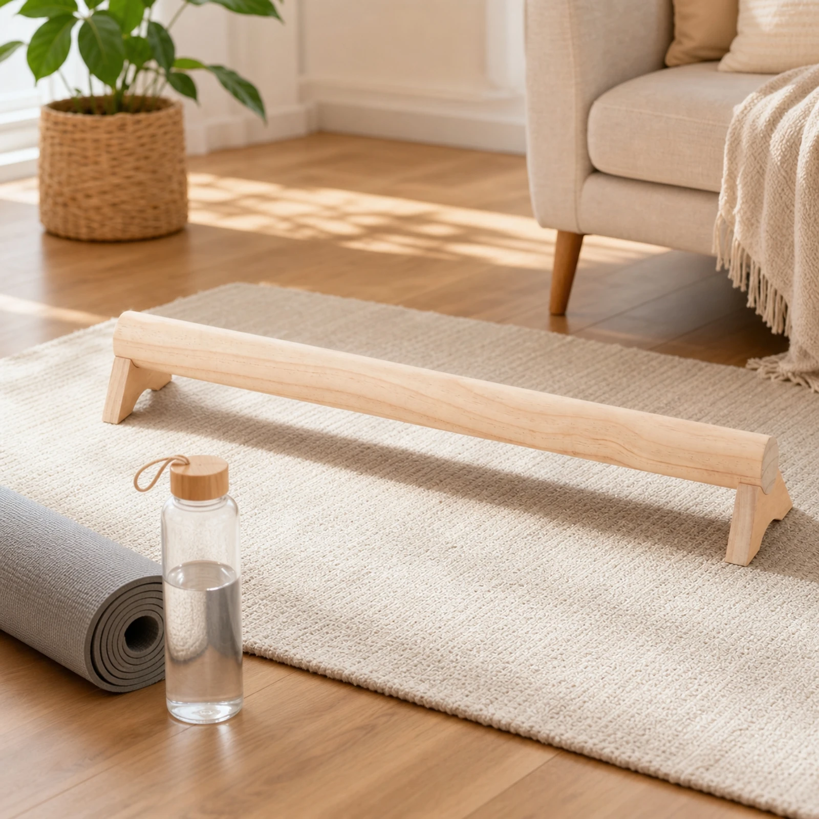 Wooden Balance Beam Low-Height Balance Beam for Gymnasts, Home Gym, Mind-Body Practice Studio