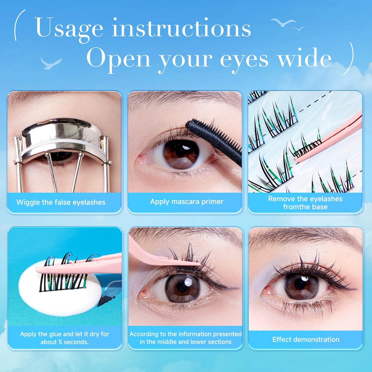 Blue Tears False Eyelashes Natural Single Cluster Curled Dense Segmented Upper Lashes Artificial Volume Makeup