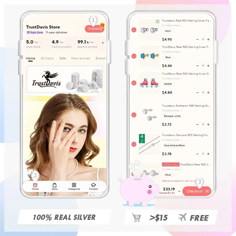 TrustDavis 1 Pcs 925 Sterling Silver European and American Clip on Earrings For Women Without Piercing Earrings Jewelry DA250