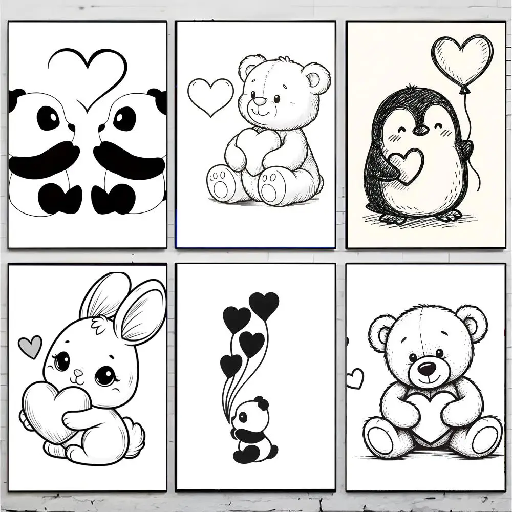 Cute Illustration Cute Love Bear Poster Superior Home Space Pub Indoor Decorative Art & Home Decor