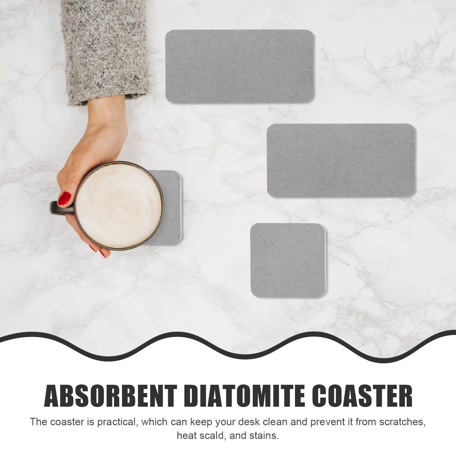 

4pcs Diatom Mud Coaster 8x8cm 16x8cm Grey Absorbent Cup Pad Bathroom Countertop Soap Holder Water Tray Dry Mat