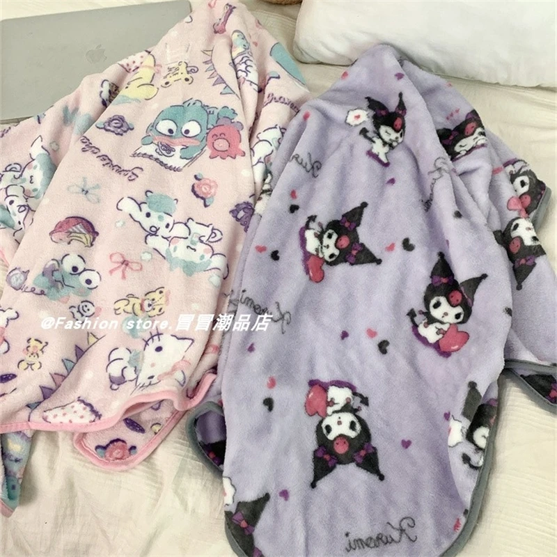 Sanrio Printed Blanket Kuromi My Melody Hello Kitty Warm Blanket Cute Anime Flannel Blanket Pillowcase Air Conditioning Blanket