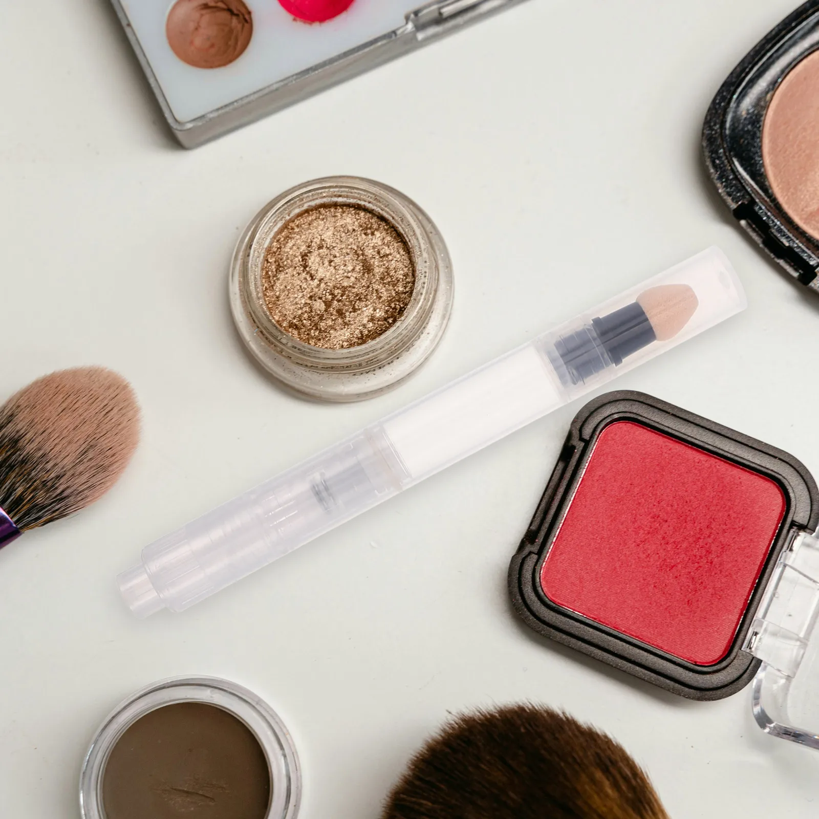 

2 Pcs Multifunction Makeup Packaging Material Press Pen Travel Lip Gloss for Blush Flocking Portable Powder Brush