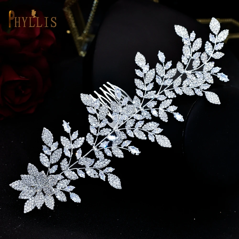 A61 Luxe Rhinestone Bruids Haar Kammen Haaraccessoires Voor Vrouwen Tiara Mode Bloem Bruids Haar Stuk Bruiloft Hoofddeksel