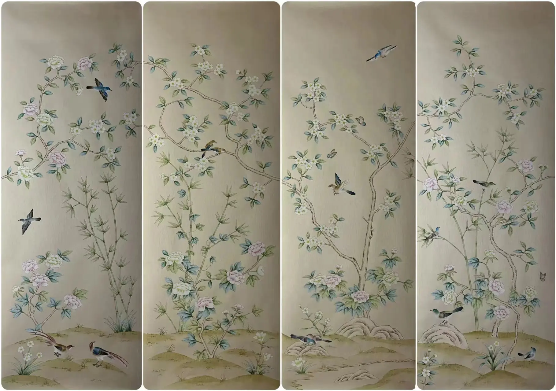 

HAND-MADE Wallpapers Hand-Painted Flowers/Birds for Bedroom/Living/Study/Dining Room/Porch/Sofa/TV Papel Pintado WALLCOVERING