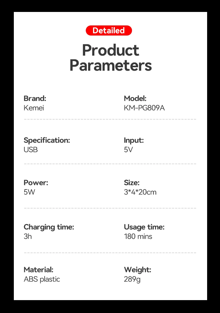 Kemei KM-PG809A KM-PG232 LCD USB Lade Haarschneidemaschine Einstellbare Professionelle Schneidemaschine KM-3382 Rasierer Trimmer für Männer – Detail 12
