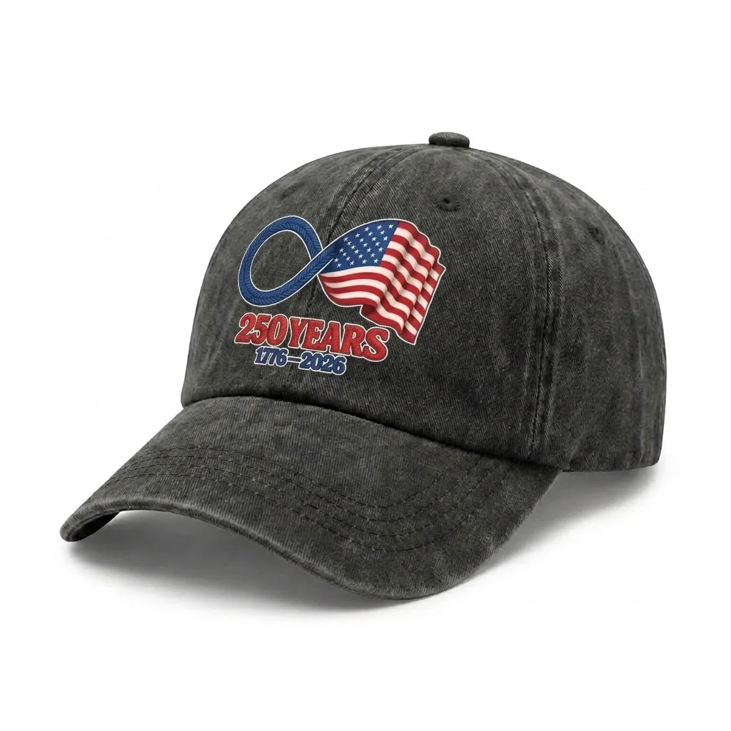 Vintage Washed USA 250 Years Flag Graphic Baseball Cap, Adjustable Unisex Dad Hat with Metal Buckle, Patriotic 2026 Gift