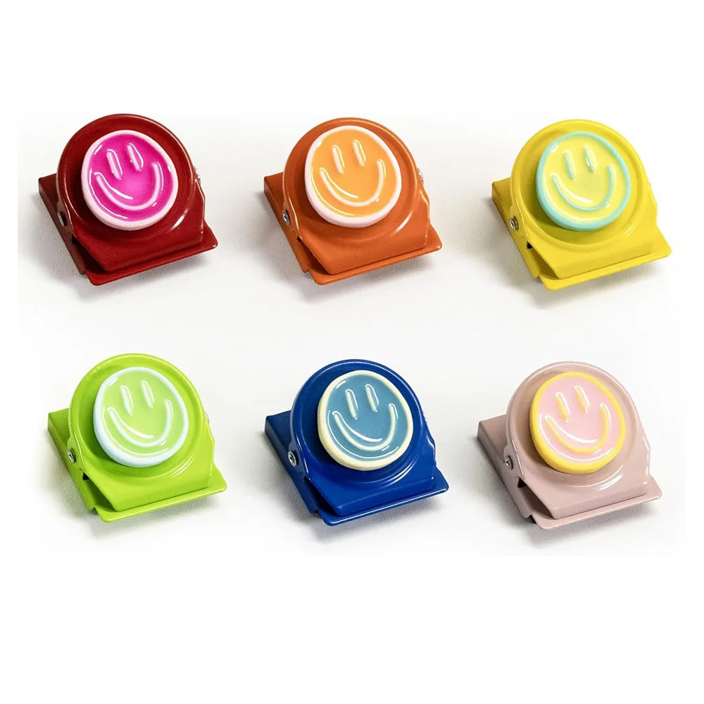 6Pcs Happy Face Magnetic Fridge Clips Colorful Magnets for Whiteboard Locker Home Office Teacher Supplies