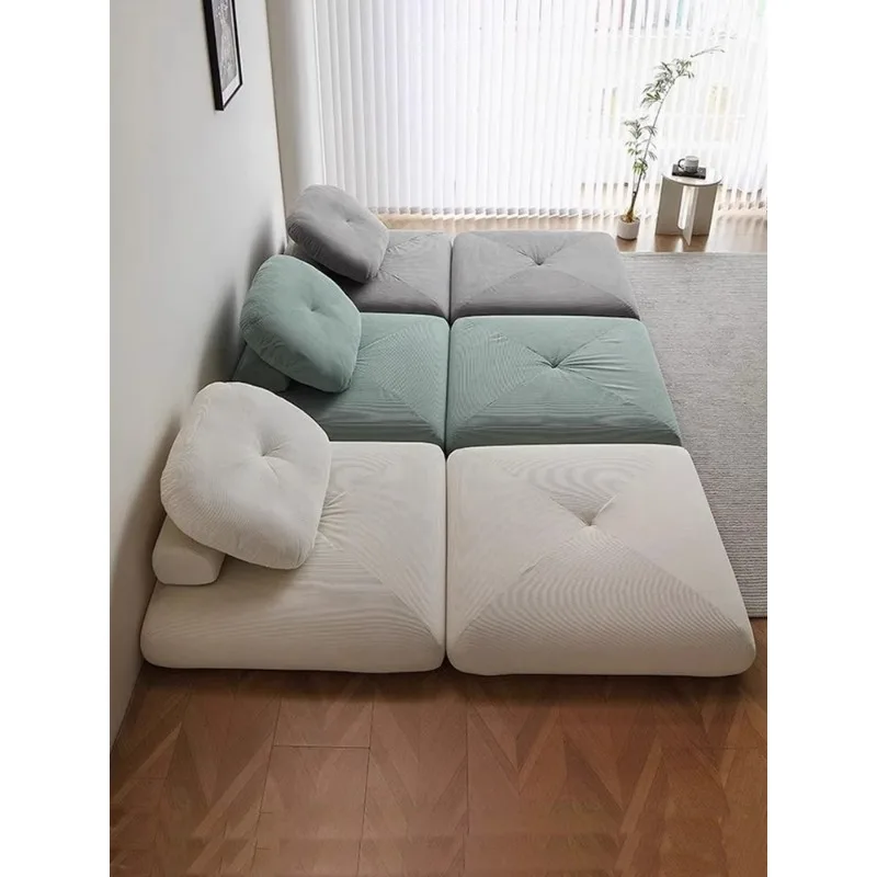 Lazy fabric sofa, tofu block, corduroy, tatami mat, balcony, living room, casual single combination module, detachable and washa