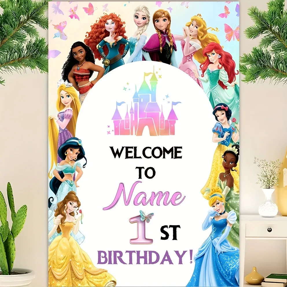 Настраиваемый фон принцессы Диснея для вечеринок на первый день рождения, гобелены, гобелены, украшения для дня рождения, подарки.