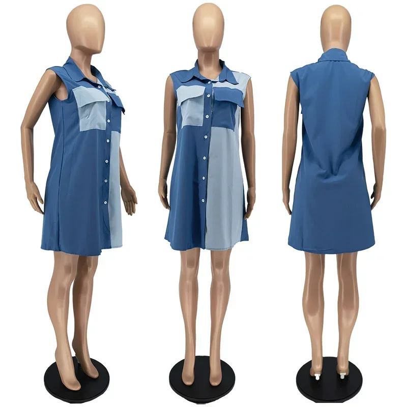 KEXU-Robe Patchwork à Col Rabattu pour Femme, Chemise Décontractée, Éducative