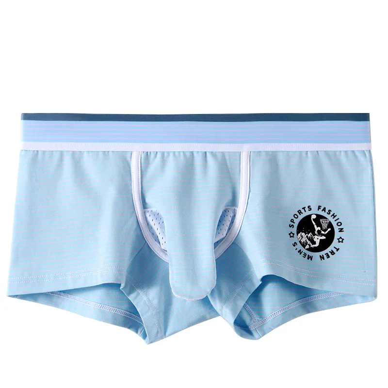 Mens Cotton Elephant Trunk Pouch Boxer Briefs Breathable Striped Underwear Comfortable Bulge Support Separate Pouch Underpants
