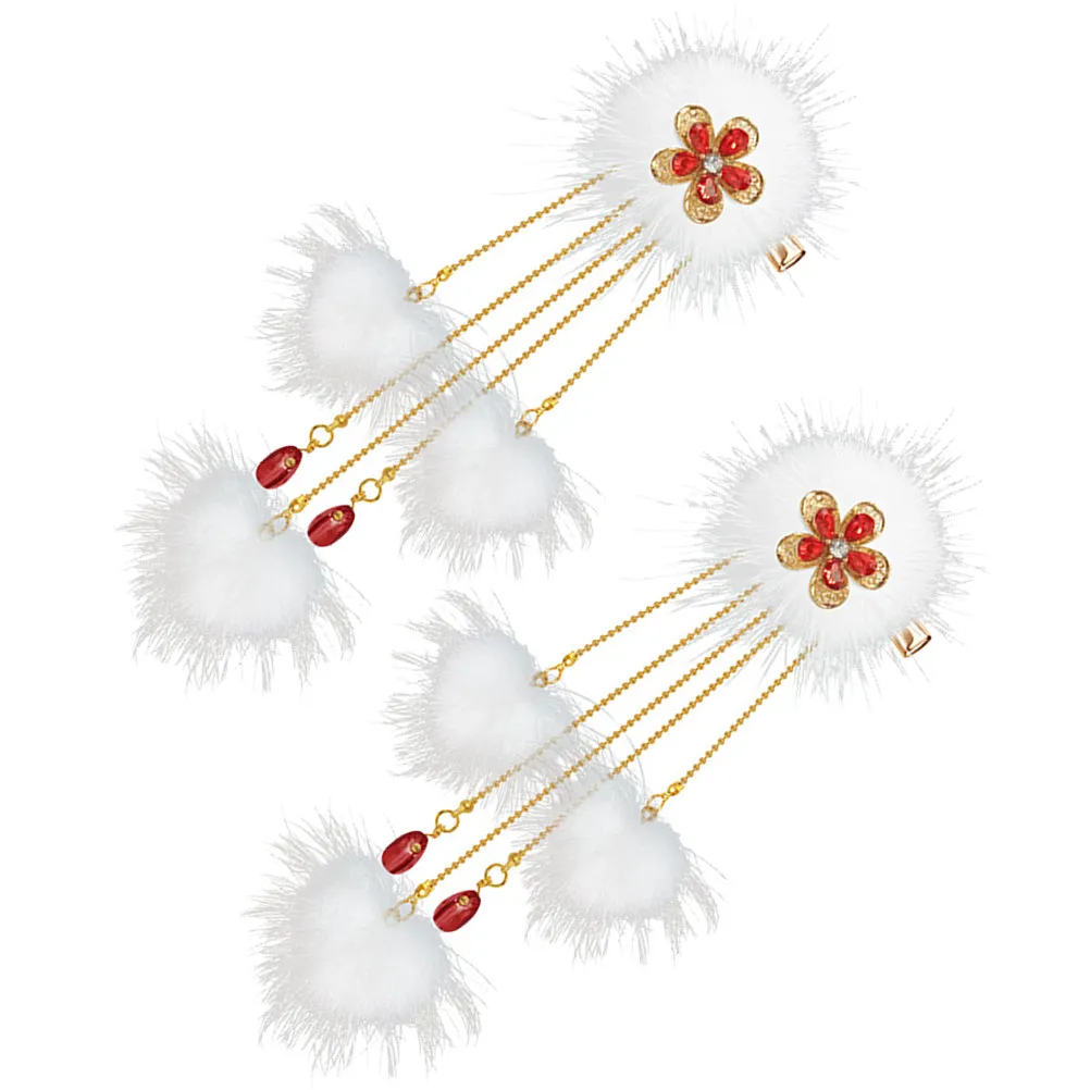 1Pair Pom Pom Ball Tassel Hair Clips Chinese Hanfu Hairpins Girls Hair Accessories for Ceremonies Parties Girls Hairpins